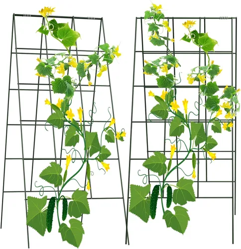 Vista 9 de AGTEK Enrejado plegable de pepino de 34 x 48 pulgadas con estacas de jardín y bridas de cremallera, soporte para plantas, un marco de enrejado