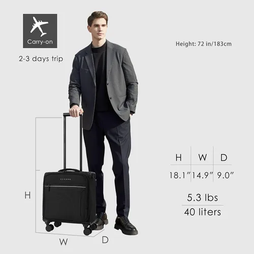Vista 6 de VERAGE Teldo Softside - Maleta extensible con ruedas giratorias, Negro -, Equipaje de transporte Softside