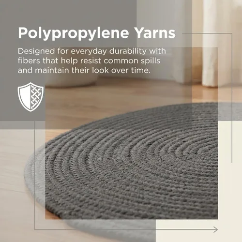 Vista 6 de Super Area Rugs Alfombra trenzada gris pequeña para puerta – Tejido lavable para fregadero de cocina, tapete gris sólido, ovalado, 20 x 30 pulgadas