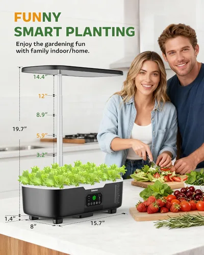 Vista 7 de Kit de sistema de cultivo hidropónico Misting de 15 cápsulas para jardín de hierbas inteligente para interiores con panel táctil LCD de 6 L, tanque
