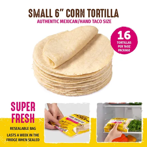 Vista 3 de Del Campo Tortillas de maíz suaves, Bolsa redonda de 6 in, 1 lb lb. Auténtica comida mexicana de maíz 100 % natural, sin gluten Opciones