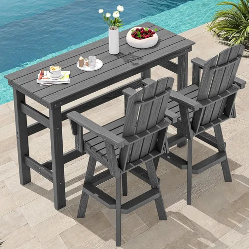 Vista 21 de SERWALL Silla de bar Adirondack giratoria de HDPE, taburetes de bar giratorios para exteriores, silla Adirondack de balcón para bistro, piscina