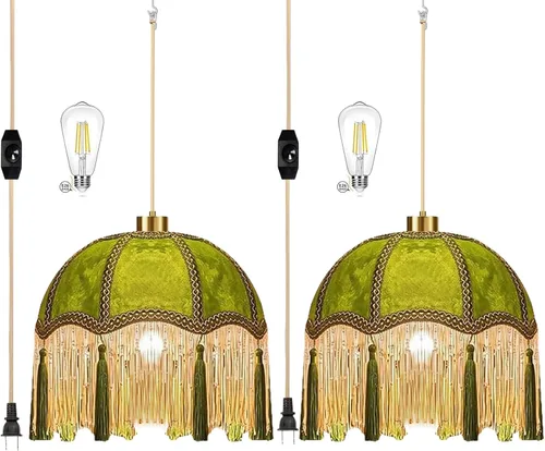 Vista 18 de Lámpara colgante de ratán para enchufar, con cable de enchufe, lámpara colgante de bambú regulable, tejida a mano estilo bohemio, pantalla