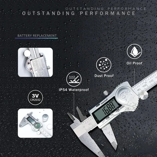 Vista 4 de Herramienta de medición del micrómetro del calibrador de Digitaces, 6 pulgadas/492.1 ft m Stainless Steel, Electronic Vernier Calipers, IP54
