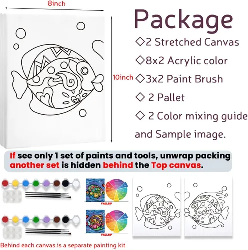 Vista 5 de VALLSIP Paquete de 2 Kit de Pintura Paint and Sip Lienzo Predibujado para Pintar para Adultos Lienzo Estirado Juegos para Parejas Noche de Cita