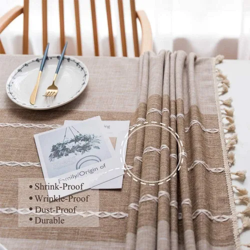 Vista 3 de Joy - Mantel textil de algodón lavable con flecos, que no se arruga para exterior e