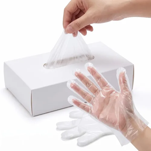 Vista 9 de HLIN 500/1500/6000 Count Disposable Clear Plastic Food Service Gloves - Powder-Free & Latex-Free for Cleaning & Cooking