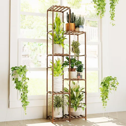 Vista 7 de Bamworld Soporte para plantas para interiores y exteriores, estante grande de metal de 11 niveles para plantas, soportes de flores de varios Negro
