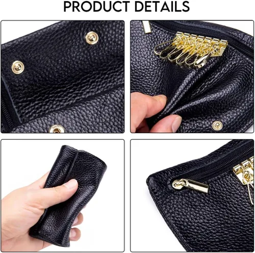 Vista 5 de MFFOR Funda de cuero para llaves para mujeres y hombres, unisex, cartera (negro)