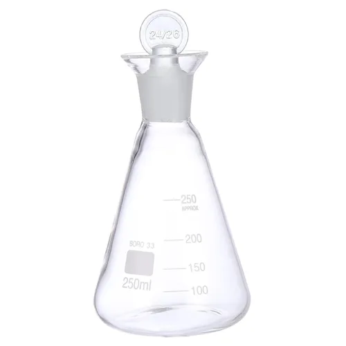 Vista 8 de UPKOCH Frasco Erlenmeyer de vidrio de 8.5 fl oz de boca estrecha transparente Erlenmeyer graduado frasco cónico con tapón para experimento