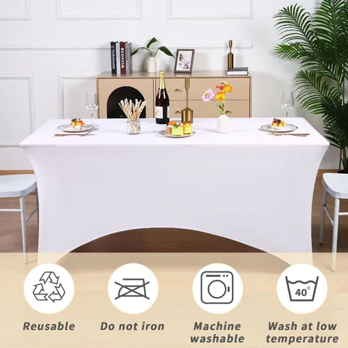 Vista 5 de Fixwal Paquete de 6 Manteles de Mesa Rectangulares, Cubierta de Mesa de 6 Pies, Mantel Blanco Rectangular Ajustado Elástico Rectangular, Cubierta