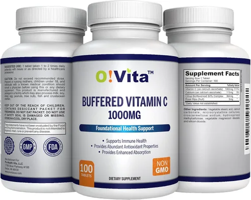 Vista 5 de Vitamina C tamponada de 1000 mg para apoyar la salud inmunológica, 100 tabletas tamponadas sin OMG, suministro para 100 días
