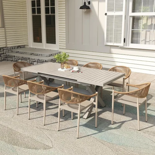 Vista 10 de TWT Juego de 4 sillas de patio, sillas de comedor apilables para todo tipo de clima, muebles de jardín de textileno transpirable para terraza