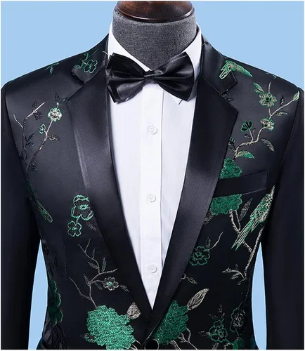Vista 2 de Cloudstyle Trajes de hombre con un botón floral blazer de 2 piezas trajes de boda chaqueta y pantalones Verde