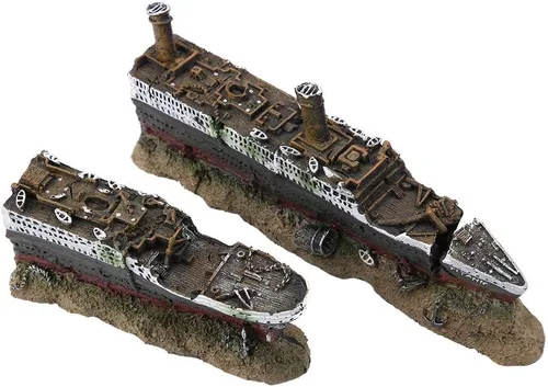 Vista 2 de JTLB Titanic - Modelo sumergible naufragado 24 × 10 × 3.5 in Titanic Lost Wrecked Boat Ship Aquarium Decoration Ornament Wreck Ornaments