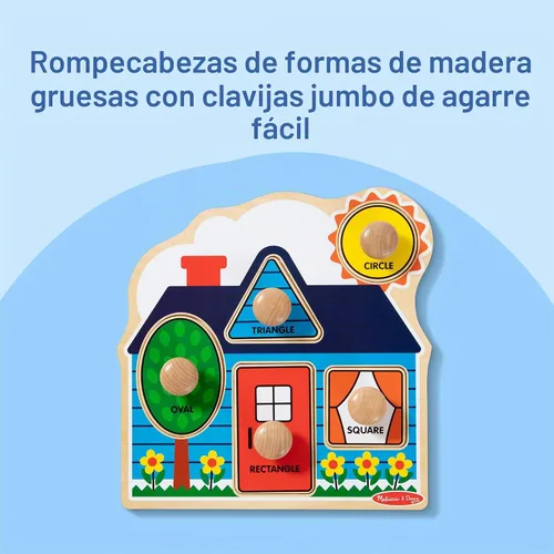 Vista 3 de Melissa & Doug First Shapes - Rompecabezas de pomo jumbo con formas, rompecabezas de clavijas de madera para niños pequeños, juguete educativo
