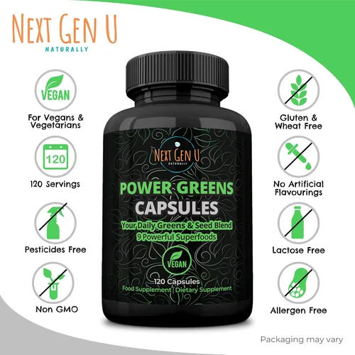 Vista 4 de Super Greens - Apoyo al sistema inmunológico - 500 mg 120 cápsulas veganas - Superalimentos para refuerzo diario - Mezcla cetogénica saludable