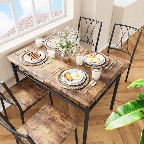 Vista 4 de Garvee Juego de mesa de comedor de madera de 5 piezas para 4, juego de mesa de cocina rectangular con 4 sillas, juego de mesa de comedor que ahorra