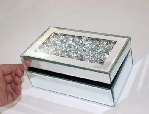 Vista 6 de QMDECOR Caja de joyería de lujo con espejo de cristal de diamante triturado de plata para mujeres