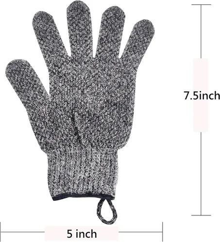 Vista 3 de Guantes exfoliantes con lazo para colgar, 1 par de guantes de baño y ducha de carbón de bambú, guantes de baño para exfoliación de ducha y cabello