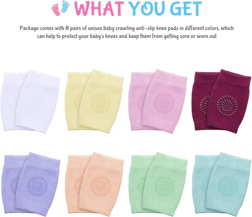 Vista 2 de 8 pares de rodilleras antideslizantes unisex para bebés para aprender a gatear calcetines para bebés