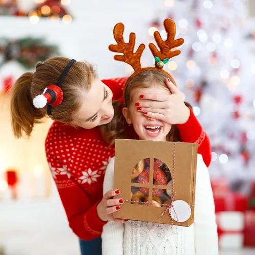 Vista 6 de COTOPHER 18 cajas de galletas de Navidad con ventana, 10 x 10 x 2.5 pulgadas, cajas de panadería marrones para regalo, cajas de postre de papel