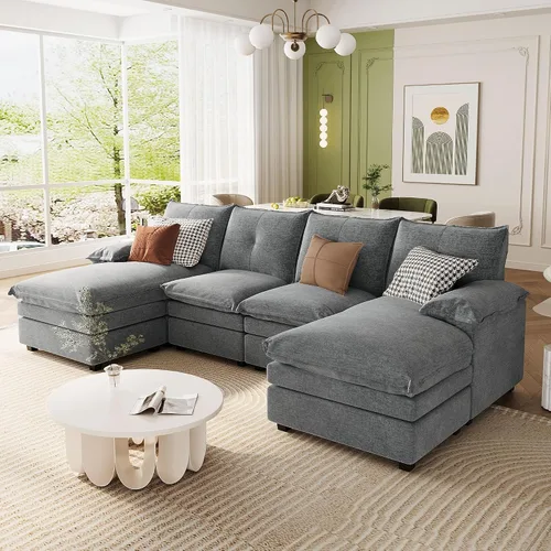 Vista 19 de Sofá modular moderno en forma de U de 115 pulgadas, juego de sofás tapizados grandes con asiento de almacenamiento, sofá cama convertible con diván