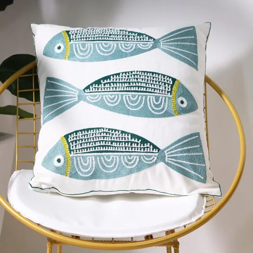 Vista 2 de 1 PCS Funda de Almohada Decorativa de Algodón Bordada, Fundas de Cojín Cuadradas Decorativas para el Hogar, Sofá, Cama y Silla, de 18 x 18 Pulgadas