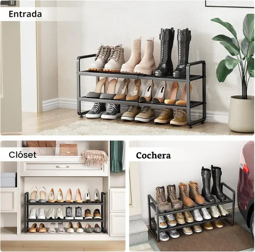 Vista 8 de Estante para zapatos SNTD - Organizador de zapatos ampliable para armario, estante de almacenamiento de zapatos de metal ajustable, soporte