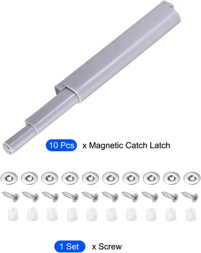 Vista 5 de METALLIXITY Pestillos magnéticos de empuje (3.39 x 0.39 pulgadas), 10 unidades, pestillos táctiles de plástico, amortiguadores – para cajones de Gris