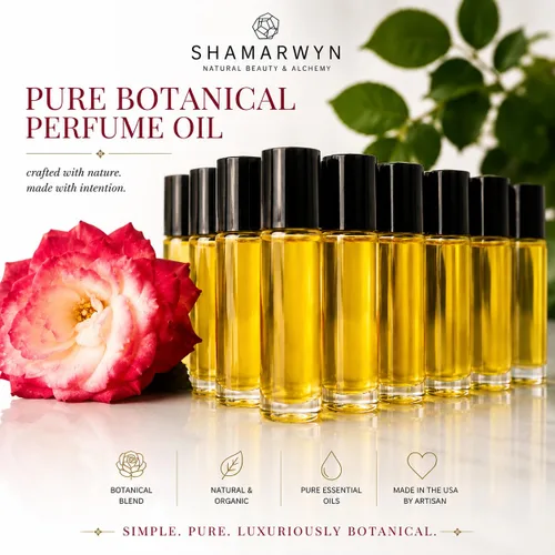 Vista 4 de Aceite de perfume de rosa, aceite de jojoba orgánico y mezcla de aceites Una rica fragancia floral de rosas, romántica y atemporal. Rollo