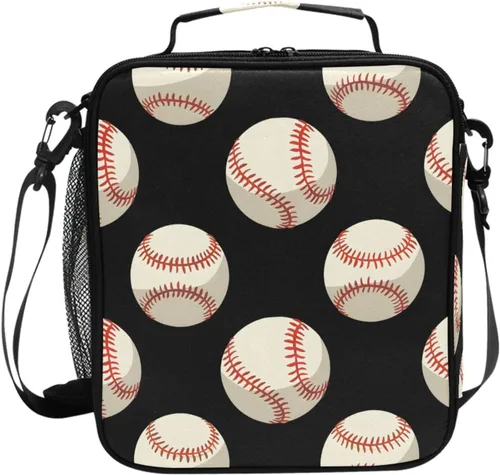 Vista 39 de Lonchera con patrón de cuadros blancos y negros, bolsa de almuerzo aislada, bolsa de preparación para niños, correa de hombro congelable a001
