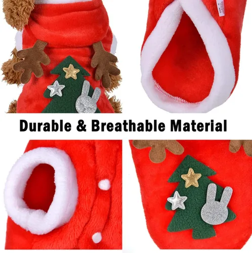 Vista 6 de Disfraces de Navidad para perros, abrigo de suéter para mascotas para clima frío, traje de reno de Papá Noel, sudadera con capucha de invierno