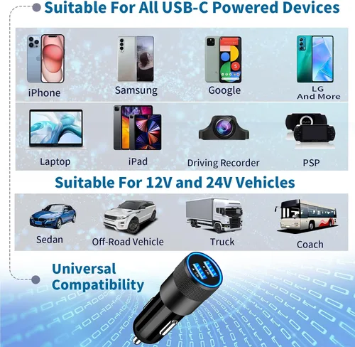 Vista 7 de Apple MFi Certified iPhone 17 Car Charger, 4.8A Dual USB Car Phone Charger