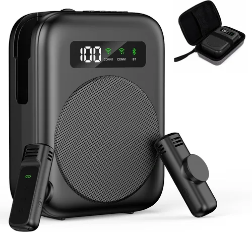 Vista 8 de Amplificador de voz con micrófono lavalier Bluetooth, amplificador Bluetooth para profesor, amplificador de voz portátil, sistema de micrófono