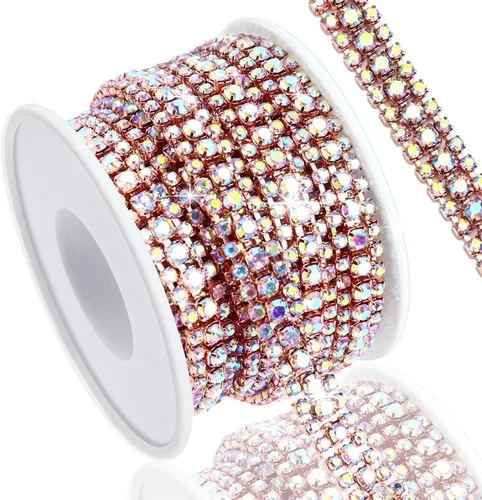 Vista 10 de Cadena de diamantes de imitación de 3 yardas con 3 filas para manualidades, cadena de cierre de diamantes de imitación plateada para hacer joyas