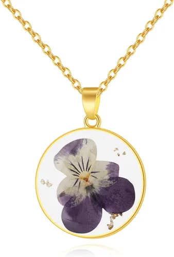 Vista 41 de Forget-Me-Not and Queen Anne's Lace Pressed Wildflower Necklace Birth Month Real Flower Necklace Gold/Silver Pressed Flower Jewelry