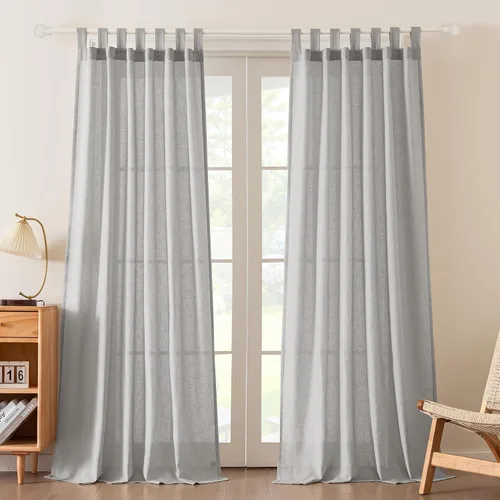 Vista 21 de FantasDecor Cortinas de lino de 63 pulgadas de largo, 2 paneles con pestañas superiores para sala de estar/dormitorio, cortinas texturizadas de lino