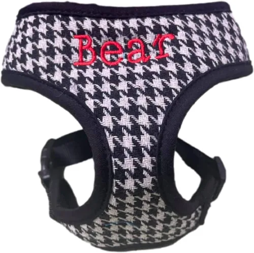 Vista 9 de Arnés personalizado para perro con nombre bordado de mascota, arnés para perro de pata de gallo, chaleco acolchado suave ajustable para perros Negro