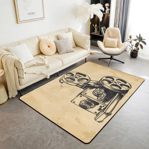 Vista 14 de Homewish Alfombra antideslizante de cine de teatro, alfombra de película retro con palomitas de maíz para interiores, alfombra de entrada, noche