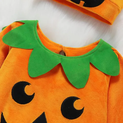 Vista 2 de My First Halloween recién nacido bebé Halloween 3 piezas trajes niños niñas mameluco + zapatos + sombrero calabaza disfraces