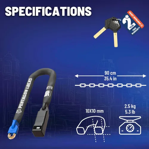 Vista 4 de PENTAGON Bike Chain Key Lock - Magnetic Patented Gold Secure Heavy Duty Anti Theft Lock for Bicycles E-Bikes Scooters and Motorcycles - Maximum