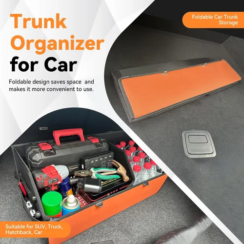 Vista 3 de Noaman Organizador de maletero de cuero para SUV, organizador de almacenamiento grande para maletero de automóvil con tapa y 2 divisores extraíbles