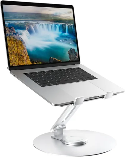 Vista 10 de Soporte giratorio para computadora portátil para escritorio, soporte de computadora de aluminio de altura ajustable con base giratoria de 360