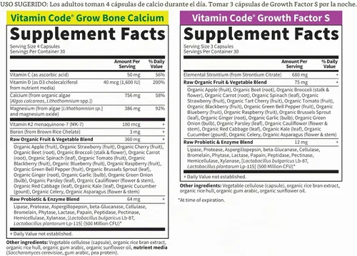 Vista 2 de Garden of Life Suplemento de calcio – Vitamin Code Grow Bone hecho con alimentos integrales, estroncio, magnesio, K2 MK7, vitamina D3 y C Plus