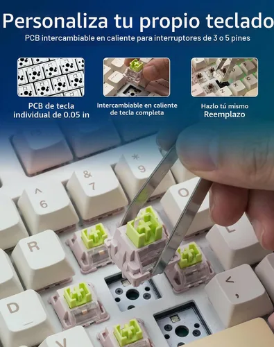 Vista 6 de Aula AU75 Teclado mecánico inalámbrico, teclado para juegos con junta de intercambio en caliente con perilla, BT/2.4G/teclado personalizado