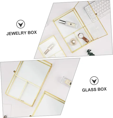 Vista 4 de Beavorty Caja de almacenamiento de joyas, elegante recipiente de vidrio transparente con cubierta para collares, aretes, lápices labiales, vitrina