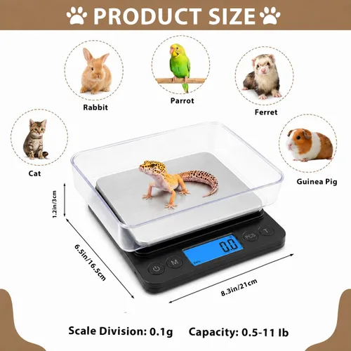 Vista 2 de MEIYA Pequeña báscula digital para mascotas, escala de animales pequeños de alta precisión de 11.0 lbs/0.00 oz con carga USB, pantalla LCD