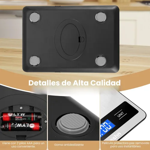 Vista 6 de Báscula de alimentos, báscula de cocina de 11 libras con precisión de 0.05 oz/1 g, 6 unidades de función de tara y pantalla LCD, báscula digital