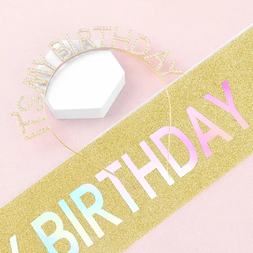 Vista 2 de Coronas de cumpleaños para mujer, juego de banda y diadema de cumpleaños, banda y tiara de cumpleaños de princesa, regalos de cumpleaños